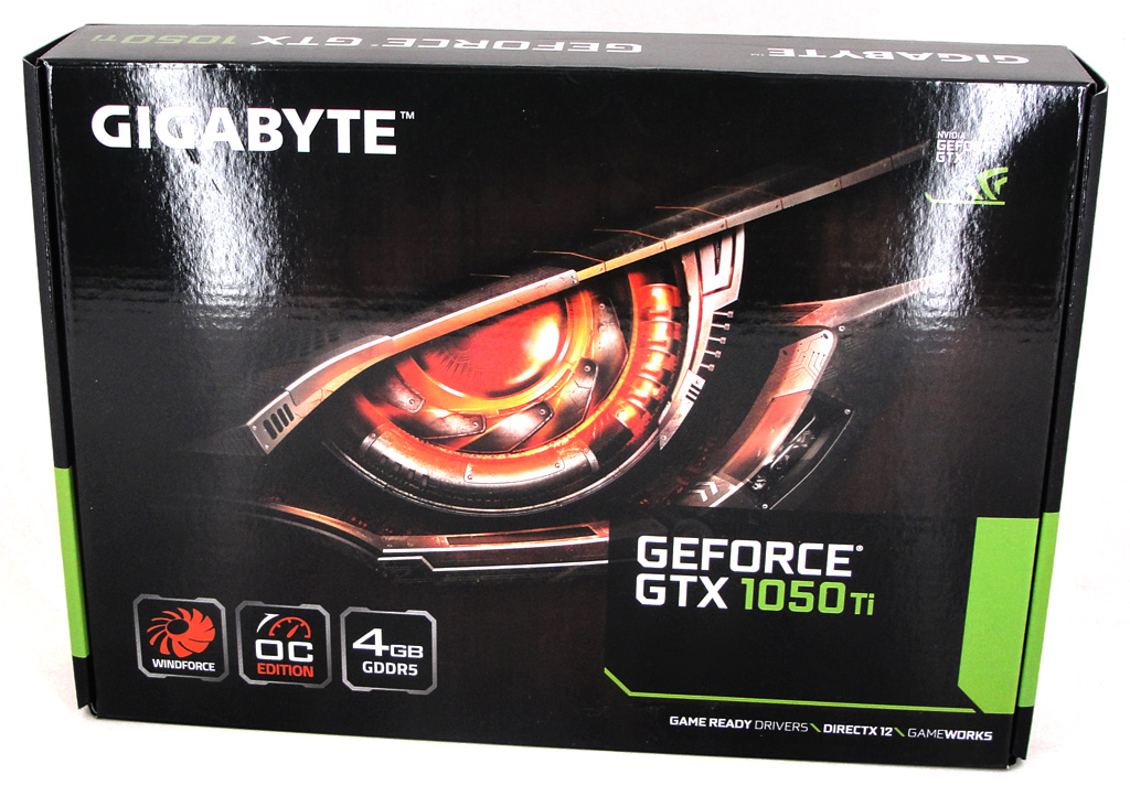 Die Verpackung der Gigabyte GeForce GTX 1050 Ti Windforce OC 4G abgelichtet.