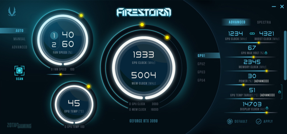 Mit dem FireStorm-Tool kann die Grafikkarte überwacht und konfiguriert werden (Bildquelle: ZOTAC)