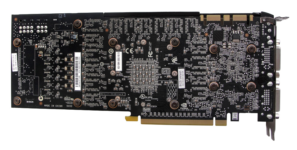 Die Unterseite der GeForce GTX 285 AMP! Edition von Hersteller ZOTAC.