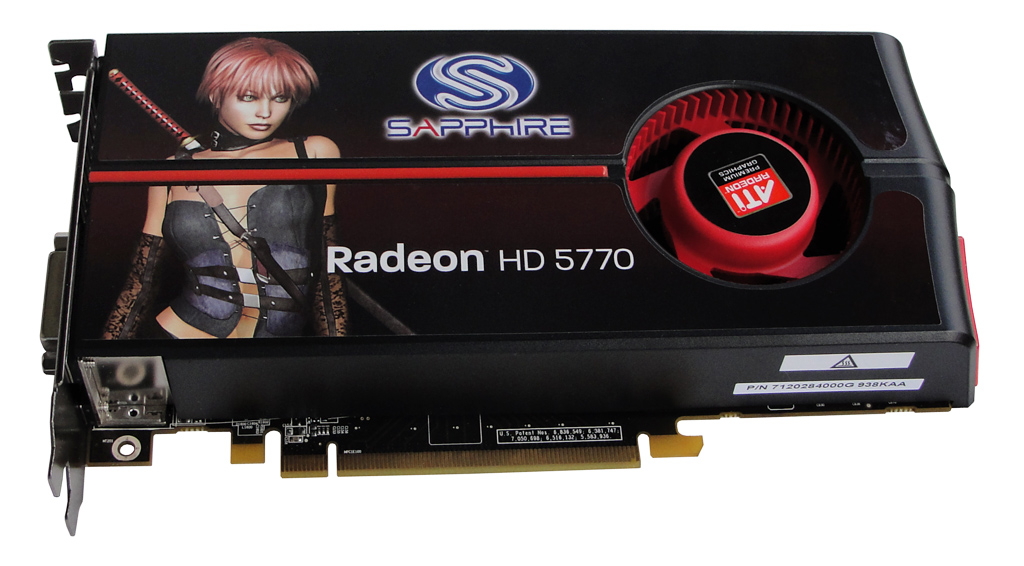 Die Sapphire Radeon HD 5770 mit Dual-Slot-Kühlkörper auf der Oberseite.