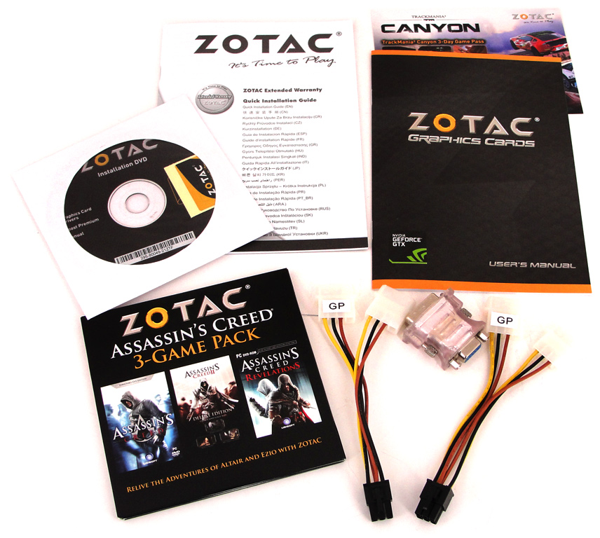 Der Lieferumfang der ZOTAC GeForce GTX 680 AMP! Edition im Überblick.