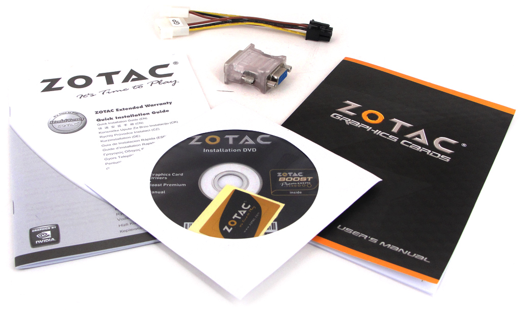 Der Lieferumfang der ZOTAC GeForce GTX 650 Ti AMP! Edition im Überblick.