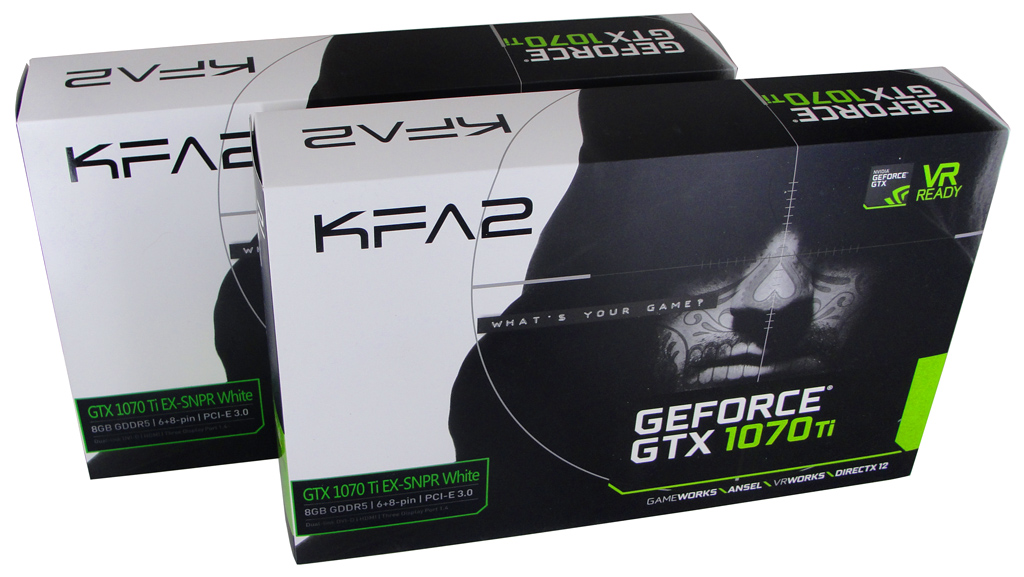 Die Verpackung der KFA2 GeForce GTX 1070 Ti EX-SNPR White.