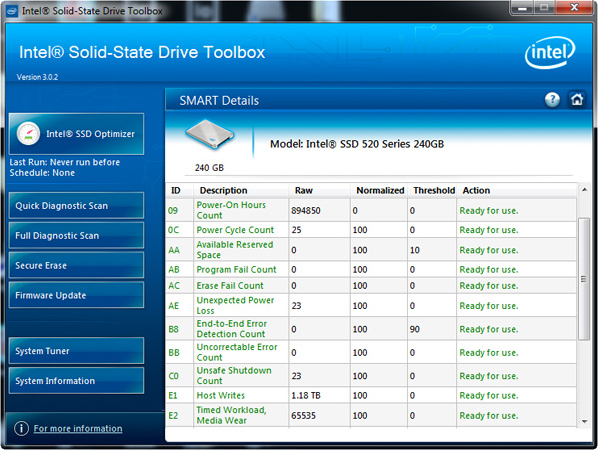 Mit der Toolbox stellt Intel seinen SSDs die passende Wartungs-Software zur Seite (Bild: Intel).