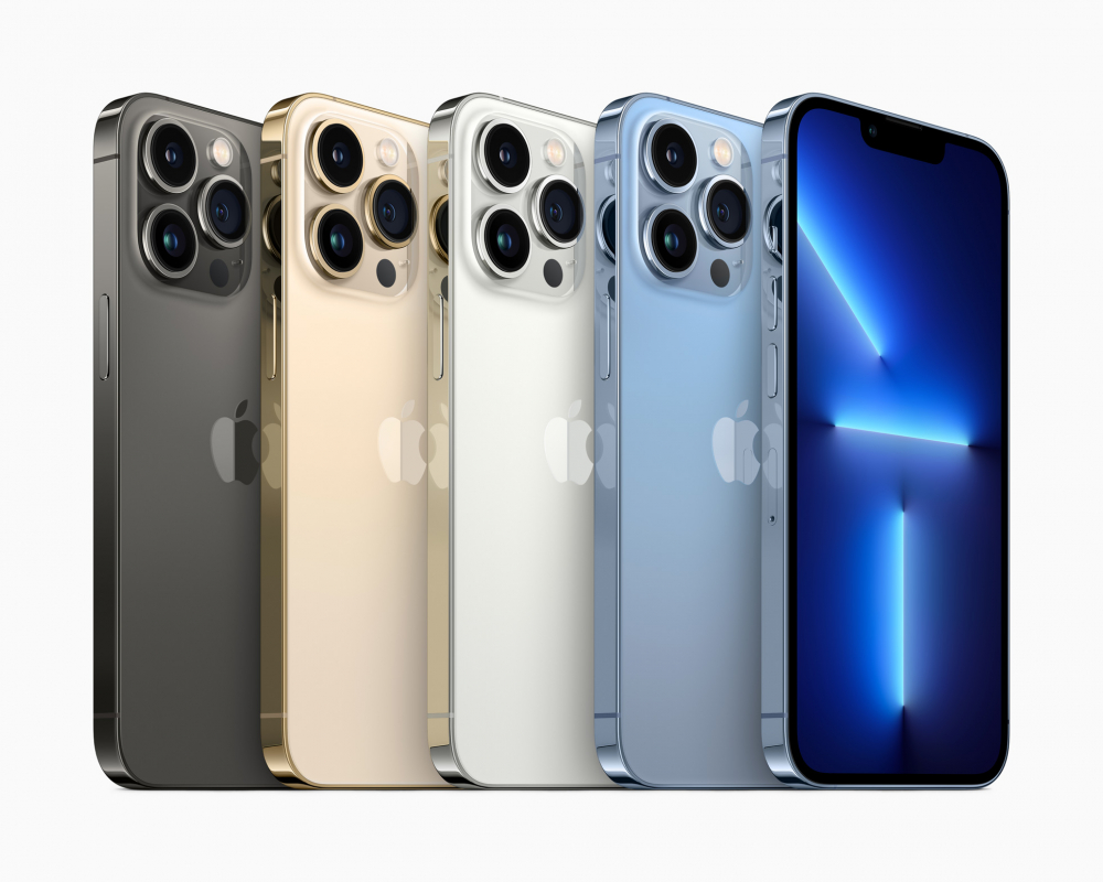 iPhone 13 Pro und iPhone 13 Pro Max kommen in vier Farben: Graphit, Gold, Silber und Sierrablau